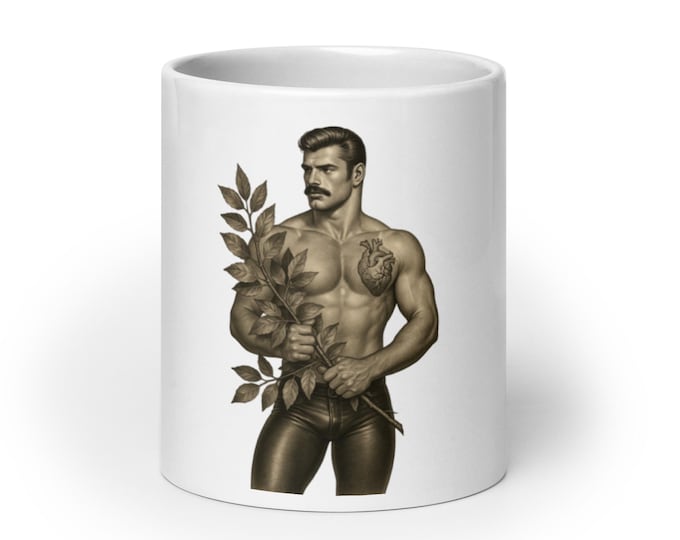 Tazza bianca lucida - The Man's Garden - muscolo - Tom of Florence