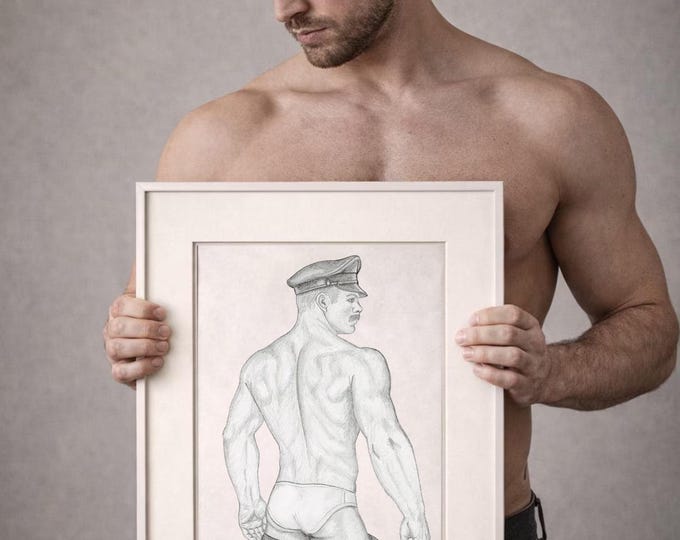 Male Figure - Butt – Gay Art - Original male nude body drawing in graphite on paper – Tom of Florence