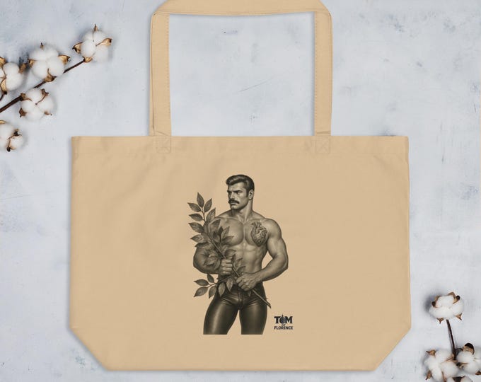 Borsa tote grande in tessuto organico - The Man's Garden - muscolo - Tom of Florence - gay