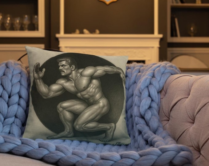 Muscular Male Art Throw Pillow – Tom of Florence Pencil Drawing - Cushion