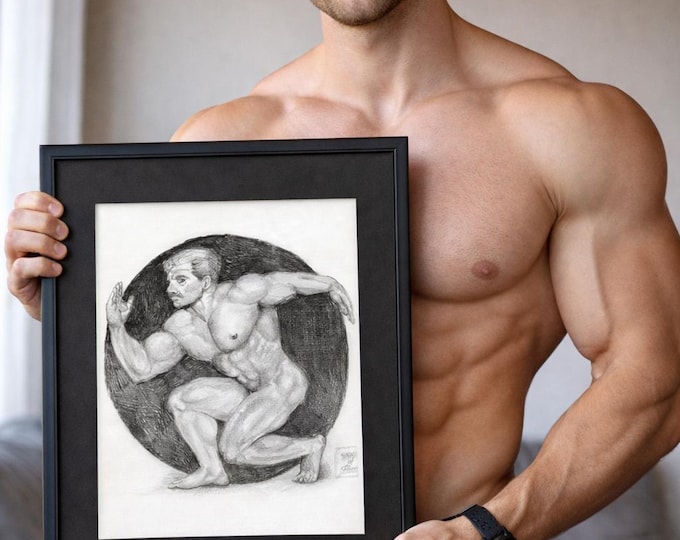 Male Figure – Gay Art - Original male nude body drawing in graphite on paper – Tom of Florence