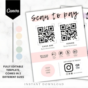 Bearbeitbare Scan-to-Pay-Vorlage - Canva QR-Code Zahlungsschild & Flyer - Anpassbare digitale Karte