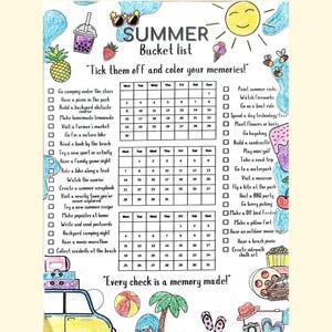 Summer Bucket List for Kids – Printable Activity Sheet | Fun Coloring Page | Instant Download