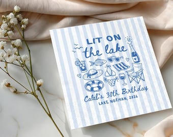 Guardanapos personalizados para aniversário "Iluminado no Lago", decoração para festa no lago, guardanapo para coquetel de verão, utensílios de mesa para celebração de fim de semana em um barco