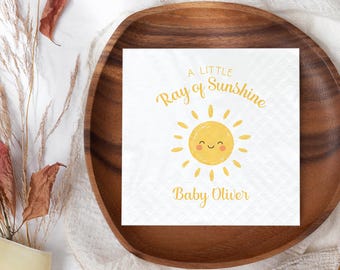 Personalized A Little Ray of Sunshine Baby Shower Napkins, Baby Sprinkle, Sunshine Themed Party, Beverage Cocktail and Luncheon Paper