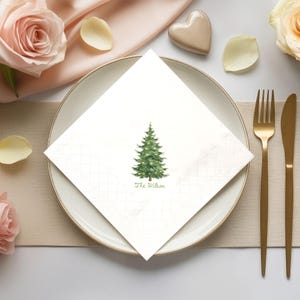 Personalized Holiday Napkins, Christmas Tree Dinner Luncheon, Elegant Winter Table Setting, Christmas Party Supplies