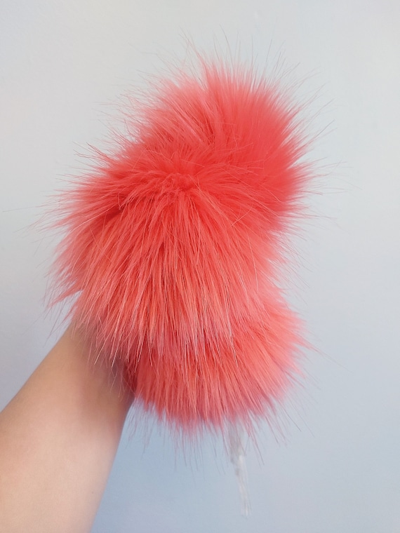 Flamingo Faux Fur Pom Pom. Coral Faux Fur Pompoms. Faux Fur Pom Poms for  Toques. Sew or Tie on Pom Pom. Orange Pom Pom. Pink Pom Pom. 