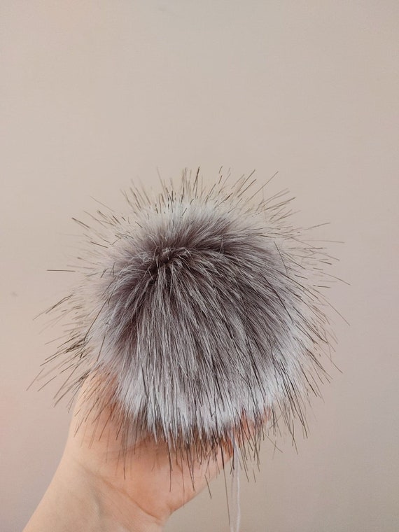 Silver Fox Faux Fur Pom Pom. Grey Faux Fur Pompom. Faux Fur Pompoms for Hats.  Sew on Pom Pom. Tie on Pom Pom. Grey Faux Fur. Grey Hat Pompom 