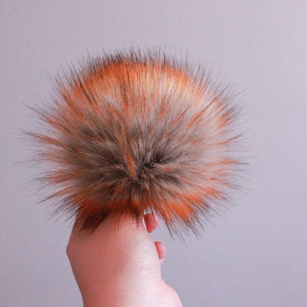 Burnt Orange Faux Fur Pom Pom. Multicolour Faux Fur Pompoms. Orange Faux Fur. Sew or Tie on Faux Fur Pom Pom.