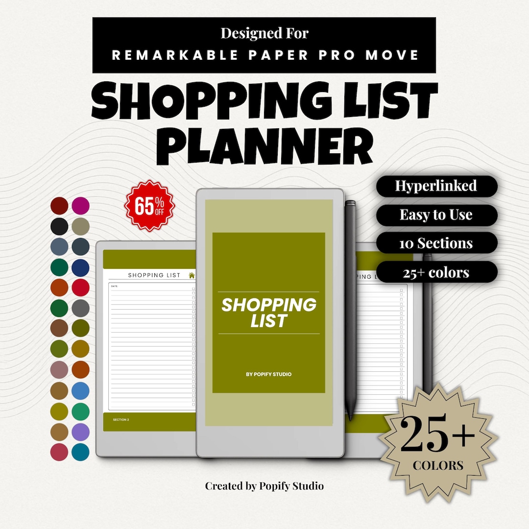Remarkable Paper Pro Shopping List: Hyperlinked Planner (digital ...