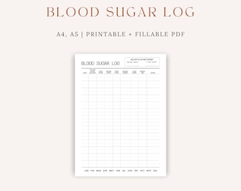 Blood Sugar Log Printable, Blood Glucose Tracker, Diabetes Log Book, Daily Glucose Chart, Blood Glucose Log Editable, Diabetes Tracker