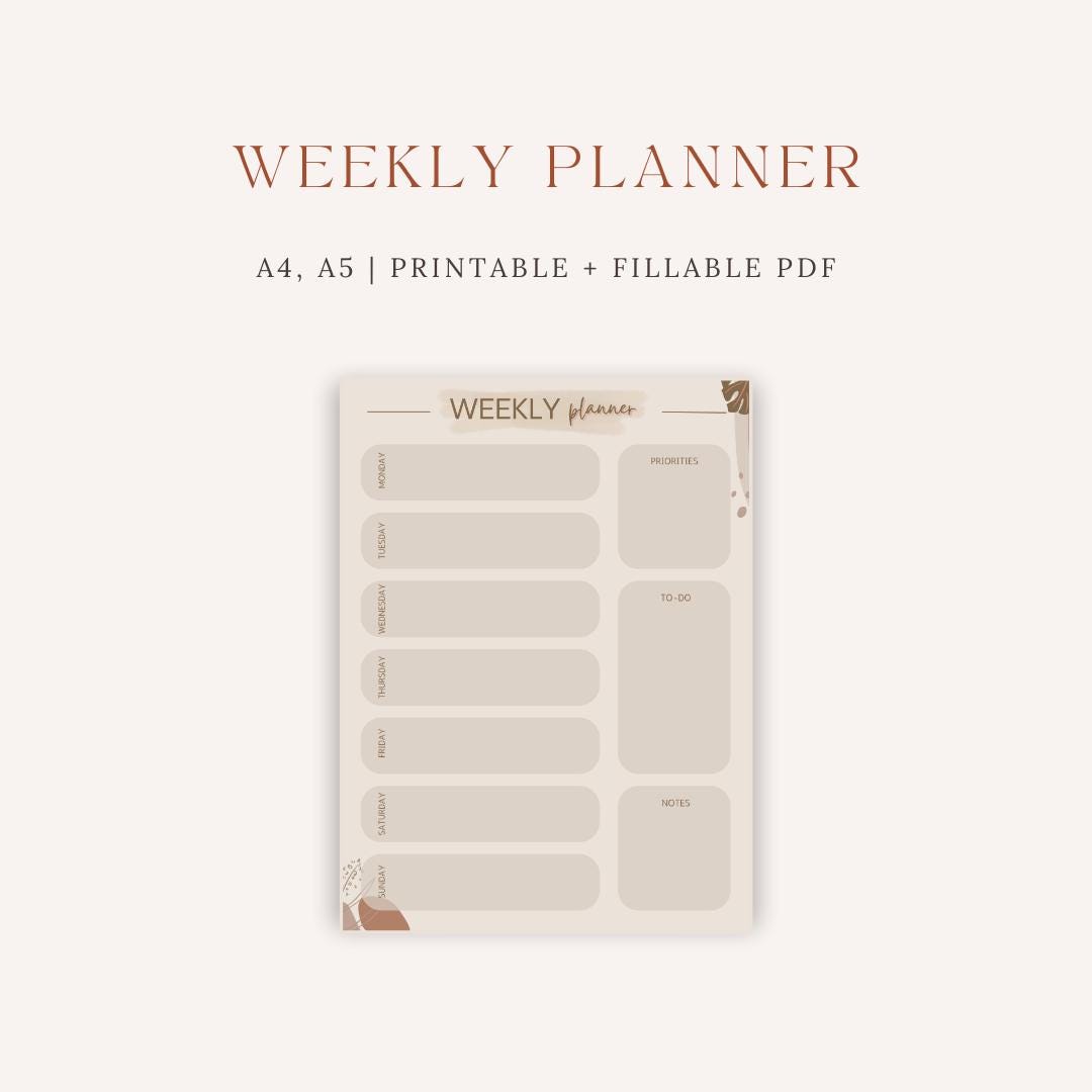 Weekly Planner Printable | Minimal Weekly Planner PDF | Productivity ...
