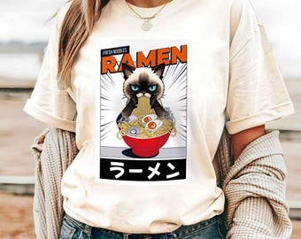 Funny Cat T-Shirt Cat Lover Gift Kawaii Ramen Tee Alternative Clothes Anime Cat Japanese Foodie T-Shirt Ramen Lover Kitten T-Shirt Gift