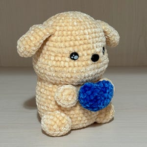 Crochet Plush Dog with Heart – Handmade Velvet Toy. Funny gift. Handmade soft Dog with Heart.