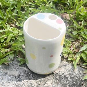 Customize Cute color dots Travel Stoneware Tumbler,Hand Ceramic Coffee Mug,Minimalist To-go Cup,Hand-painted Pottery Travel Mug,Sip Mug,Gift