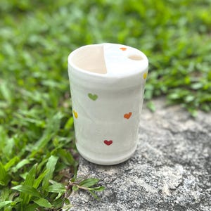 Customize Cute color love heart Travel Stoneware Mugs,Hand Ceramic Coffee Cup,Minimalist To-go Cup,Rustic Sip Mug,Travel mug,Birthday Gifts
