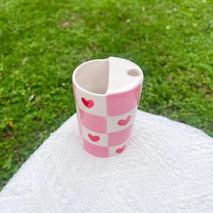 Customize Lattice Love Heart Travel Stoneware Tumbler,Hand Ceramic Coffee Mug,Minimalist To-go Cup,Rustic Sip Mug,Travel Cup,Best Gifts