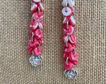 Pink and Peach "Kiss from a Rose" Up-cycled Vinyl Earrings