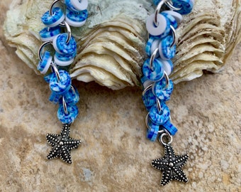 Ocean Blue "Under the Sea" Up-cycled Vinyl Earrings
