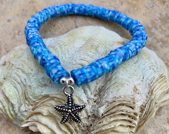 Ocean Blue "Under the Sea" Up-cycled Vinyl Stretch Bracelet