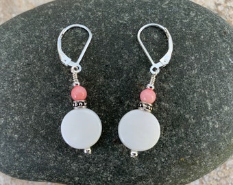 Creamy Shell and Blush Coral Silver Earrings