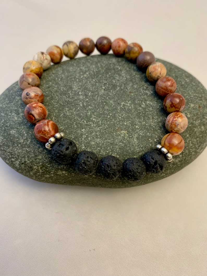 Birdseye Rhyolite Lava Stone Aromatherapy Stretch Bracelet image 3