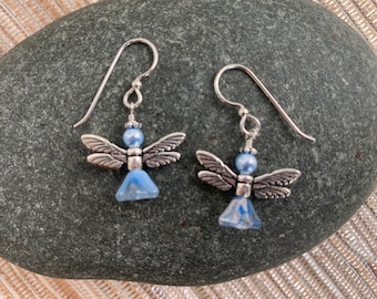 Blue Pearl and Czech Glass Fairy Earrings
