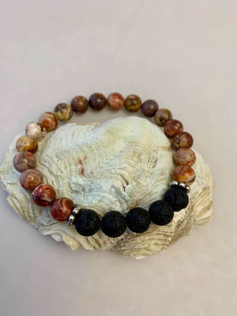 Birdseye Rhyolite Lava Stone Aromatherapy Stretch Bracelet image 1