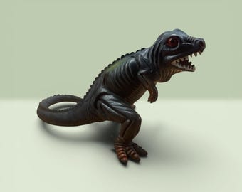 Vintage 1970s Dinosaur Monster Toy – Long Cong Hong Kong Vinyl Figure – Retro Kaiju Style Creature – Collectible Monster Toy