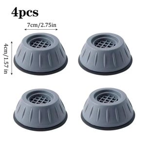 Puede incluir: Un juego de 4 almohadillas antivibración circulares de color gris con un centro de patrón de rejilla y lados acanalados. Cada almohadilla mide 7 cm de diámetro y 4 cm de altura, diseñadas para dar estabilidad a electrodomésticos o muebles.