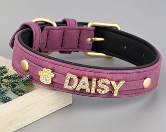 Personalized Dog Collar with Name, Rhinestone Luxury Pet Collar, Custom Puppy Gift, Pet Gift for Dogs