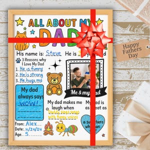 Afdrukbaar All About My Dad – DIY Vaderdag Kleurkaart Activiteit – Leuke vragenlijst Cadeau vader van kinderen – Vul het blanco werkblad in