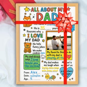 Afdrukbaar All About My Dad – DIY Vaderdag Kleurkaart Activiteit – Leuke vragenlijst Cadeau vader van kinderen – Vul het blanco werkblad in