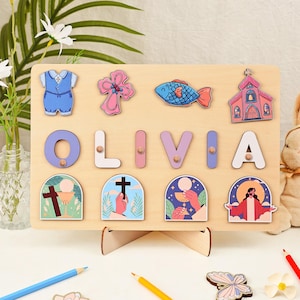 Baptism Wooden Name Puzzle, Religious Puzzle, Name Puzzle, Baptism Gift Girl, Personalized Busy Board Puzzle, Christening Gifts