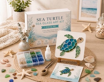 DIY Sea Glass Art Kit, Ocean Animal Craft Kit, Jellyfish Sea Glass Mosaic, Coastal Craft Gift, 10cm Mini Art Kit, Beach Lover Gift