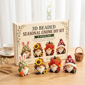 Seizoensgebonden 3D-kralen kabouter DIY kit set van 4 vakantie kabouter beeldjes beginner vriendelijke kraal ambachtelijke set lente Pasen herfst winter decor