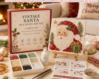 Julkonstkit med havsglas, DIY-pyssel med havsglas till jultomten, mosaikkit för högtider, julpysselkit, konstprojekt för nybörjare, julklapp till henne