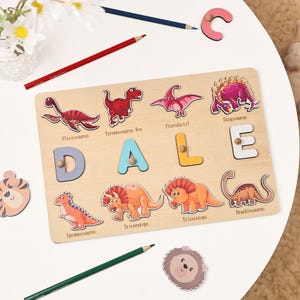 Custom Dinosaur Name Puzzle, Dino Baby Shower Gift, 1st Birthday Dinosaur Gift, Personalized Baby Gift, Newborn Room Decor, Christmas Gift