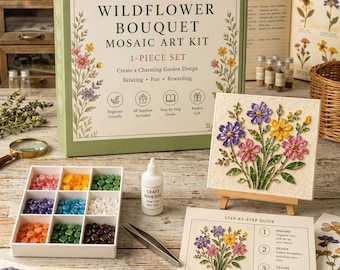 DIY Wildflower Mosaic Art Kit, Acrylic Flower Craft Kit for Adults, Beginner Craft Gift, Floral Home Decor, Garden Lover Gift