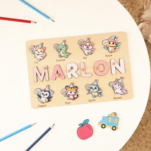 Animals Wooden Name Puzzle for Kids, Personalized Montessori Toddler Toys, Custom Baby Gift, First Birthday Gift, Baby Shower Present