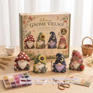 3D-pärlbyggt DIY-kit med 4 delar, svamp, solros, måne, blommig tomte, pysselset med nybörjare, pärlprojekt, magisk skogstomtefigur.