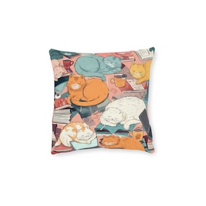 Cute Cat Square Pillow - Cozy Home Decor, Cat Lover Gift, Cat Themed Cushion, Pet Lover Accent, Living Room Comfort