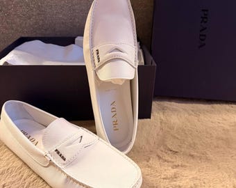 Prada Men Logo Saffiano Driving Moccasins Shoes USA 10 EU 43 UK 9