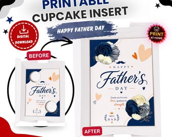Mall för muffinsinlägg till fars dag, muffinshållare för 2, utskrivbar muffinsask, presentask nr 1 för pappa i PDF-format, marinblå