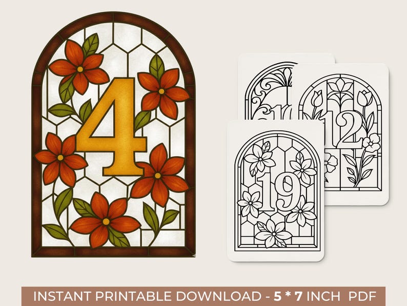 Stained Glass Table Numbers Template 5x7 | Faux Cathedral Window ...
