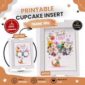Thank You Cupcake Insert Template, Cute Dog Cupcake Bouquet Holder, 2 Cupcake Box Insert , Floral Cupcake Gift Box Insert, Pet Lover Gift