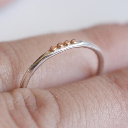 Dainty Rose Gold Beaded Stacking Ringsterling Silver Beaded Etsy