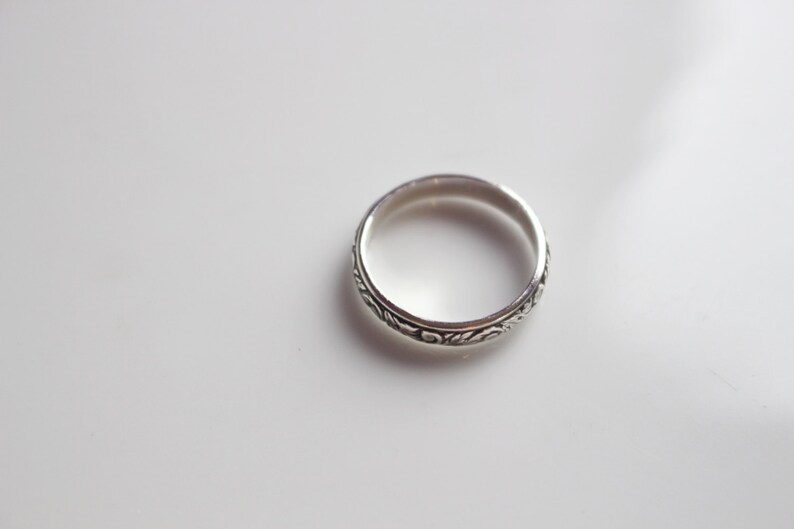 Pattern Ring Band // Floral Ring // Swirl Band Ring // Sterling Silver ...