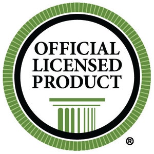 May include: A green and black circular seal with the text "OFFICIAL LICENSED PRODUCT" and a stylized column design. The seal also includes a registered trademark symbol.
