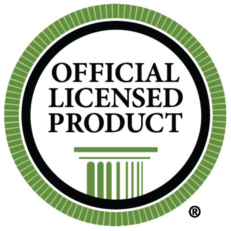 May include: A green and black circular seal with the text "OFFICIAL LICENSED PRODUCT" and a stylized column design. The seal also includes a registered trademark symbol.